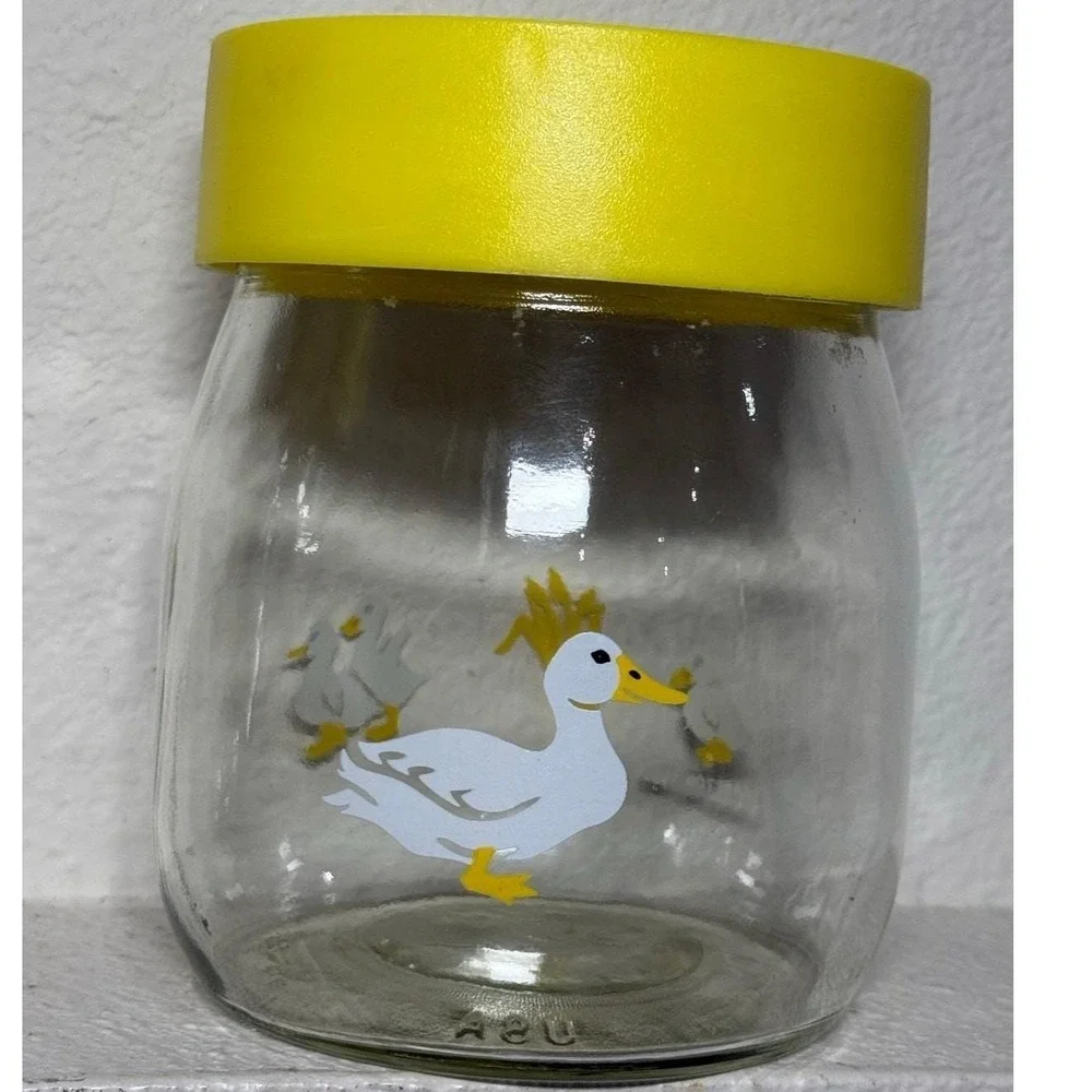 Vintage Duck Glass Canister Set Yellow Lid 80s‎ Kitchen Farmhouse Sun Tea Jars